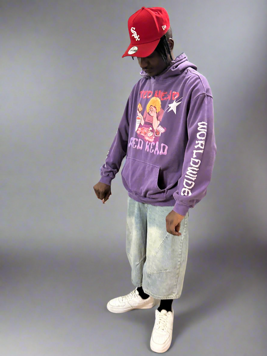 Limited Edition Stolo Clothing Co Red Head X World Wide Oversized Sun Faded Hoodie