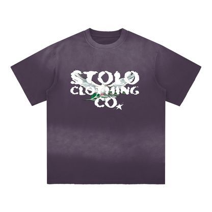 Limited Edition Stolo Clothing Co Birdies Sun Faded Hand-Frayed Cotton Tee