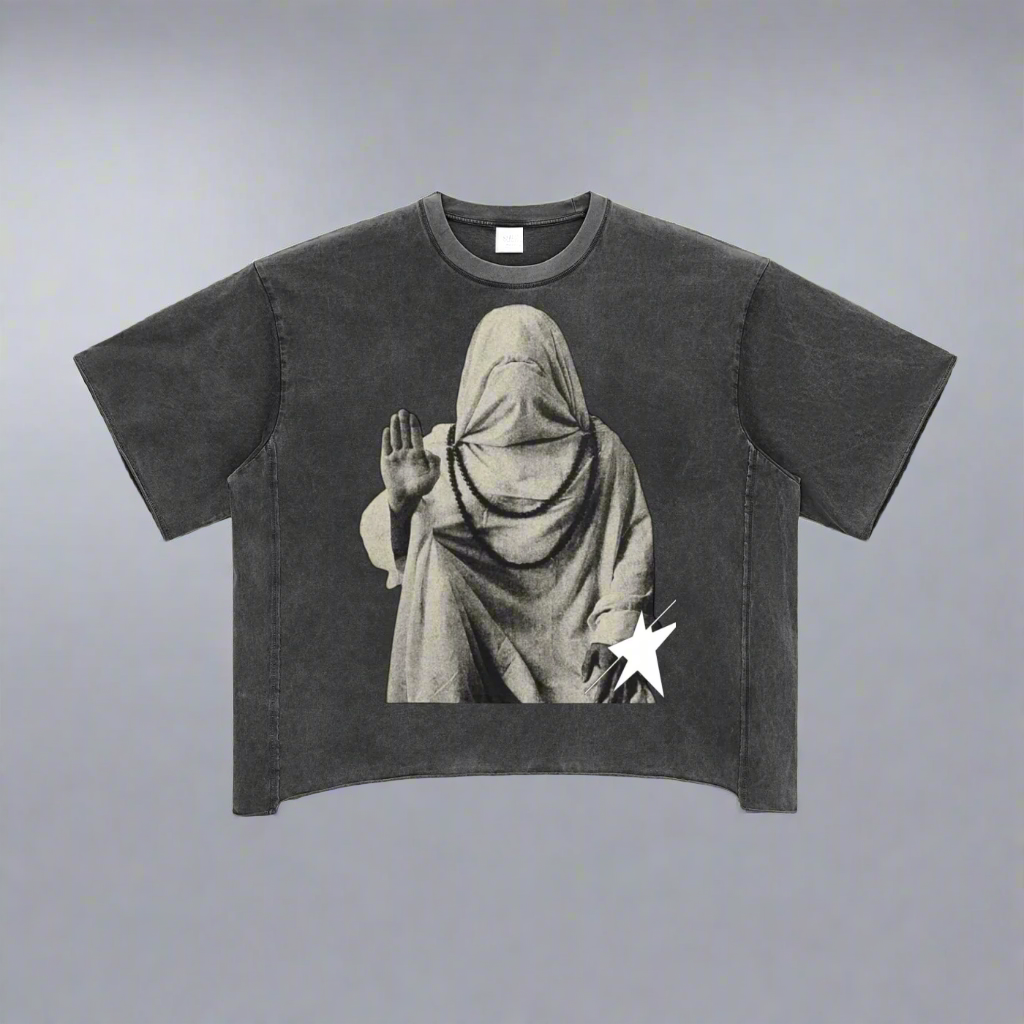Stolo Clothing Co THE MASK Raw Edge Snow Washed Oversized Boxy Tee