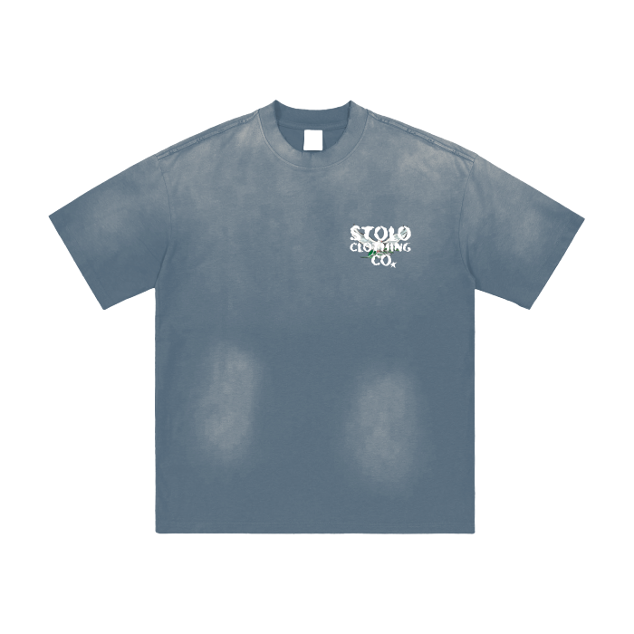 Stolo Clothing Co Birdies Minimalistic Hand-Frayed Sunfaded Tee [ BLACK , PINK & BLUE ]