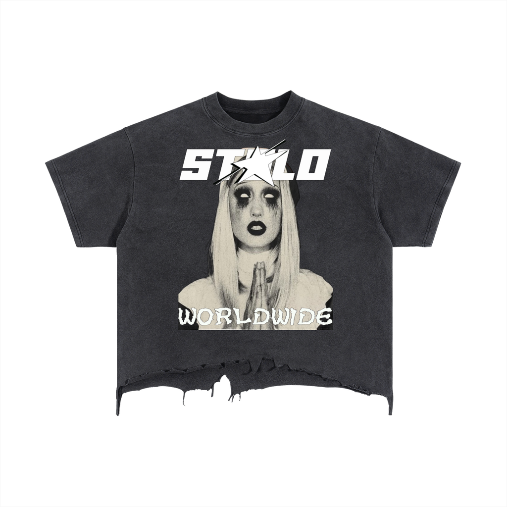 Stolo Clothing Co PREYING NUN Vintage Wash Boxy Distressed Hem Tee