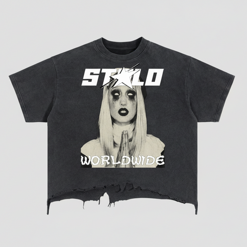 Stolo Clothing Co PREYING NUN Vintage Wash Boxy Distressed Hem Tee