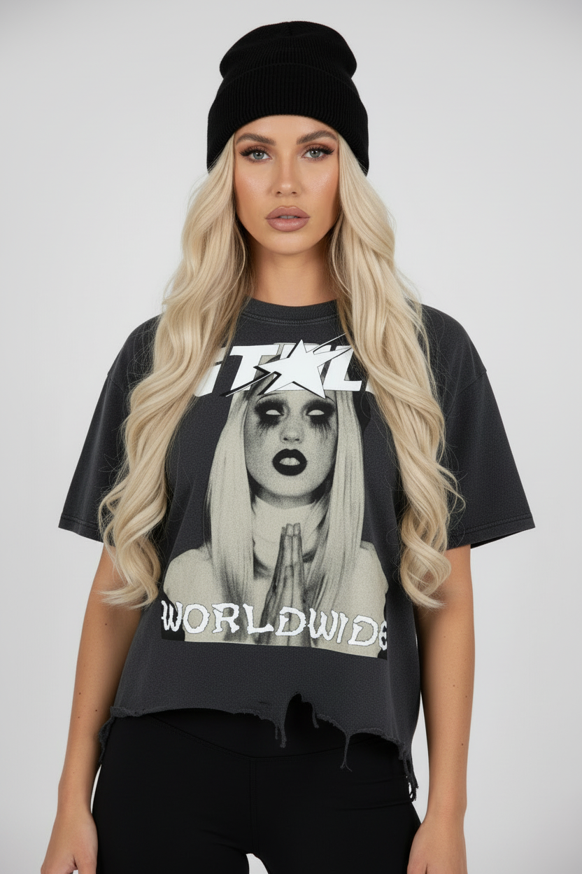 Stolo Clothing Co PREYING NUN Vintage Wash Boxy Distressed Hem Tee