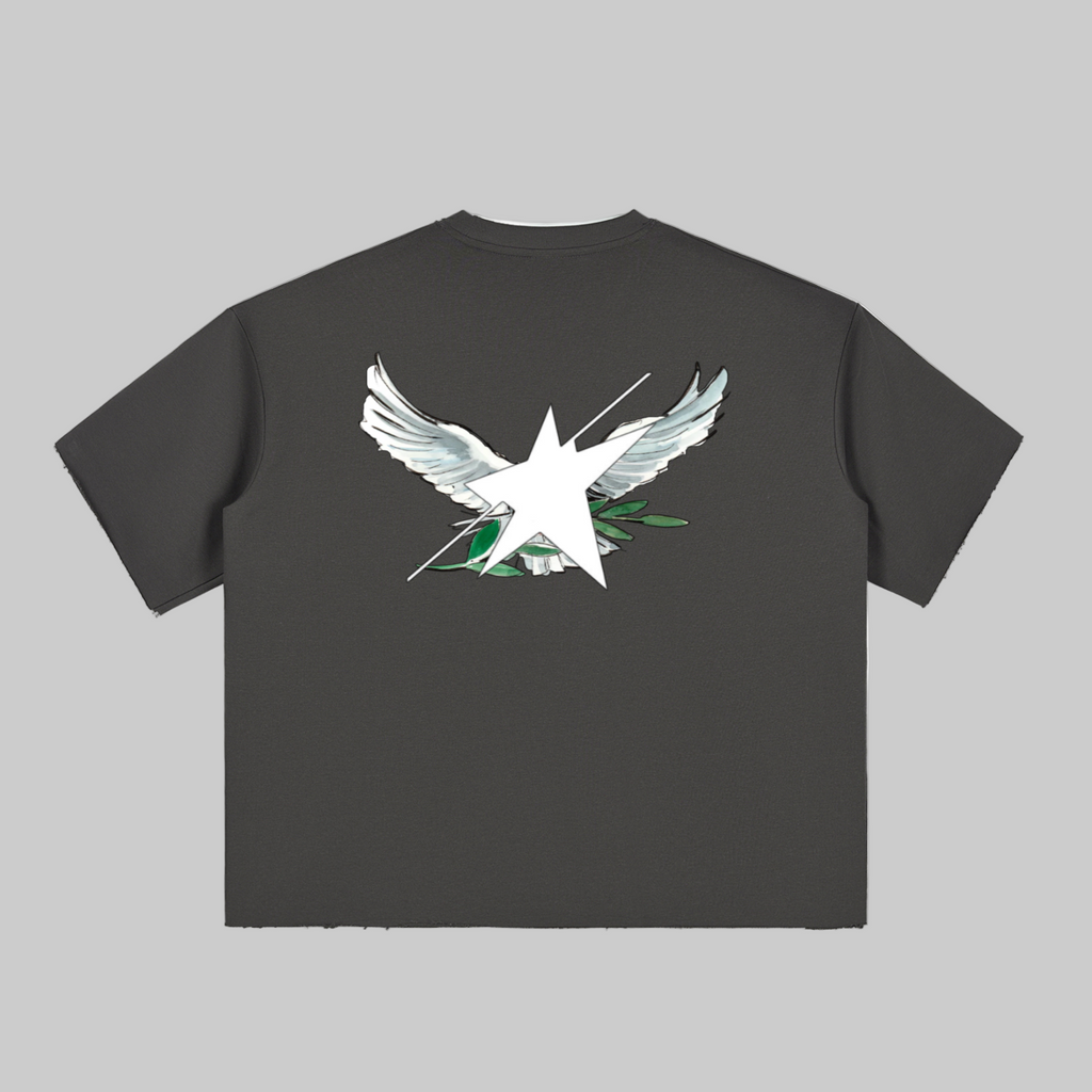 Stolo Clothing Co Birdies Minimalistic Frayed-Sleeve Raw-Edge Boxy Tee