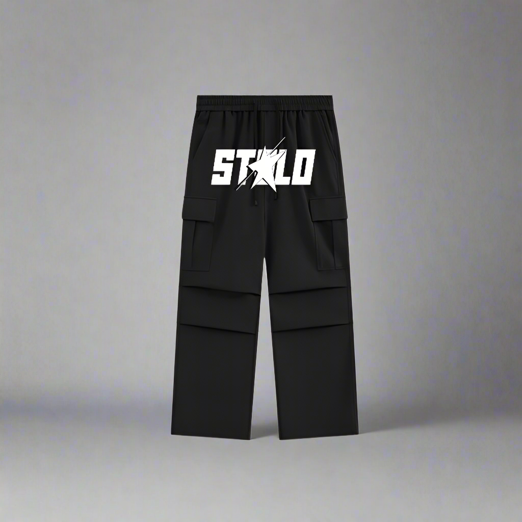 Stolo Clothing Co STARCHILD Wide-Leg Unisex Fleece Cargo Sweatpants [ BLACK & GREY ]