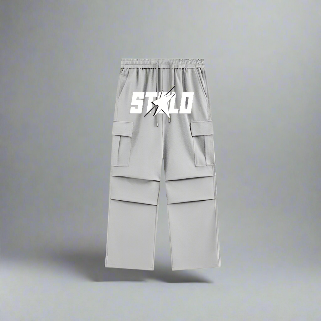 Stolo Clothing Co STARCHILD Wide-Leg Unisex Fleece Cargo Sweatpants [ BLACK & GREY ]