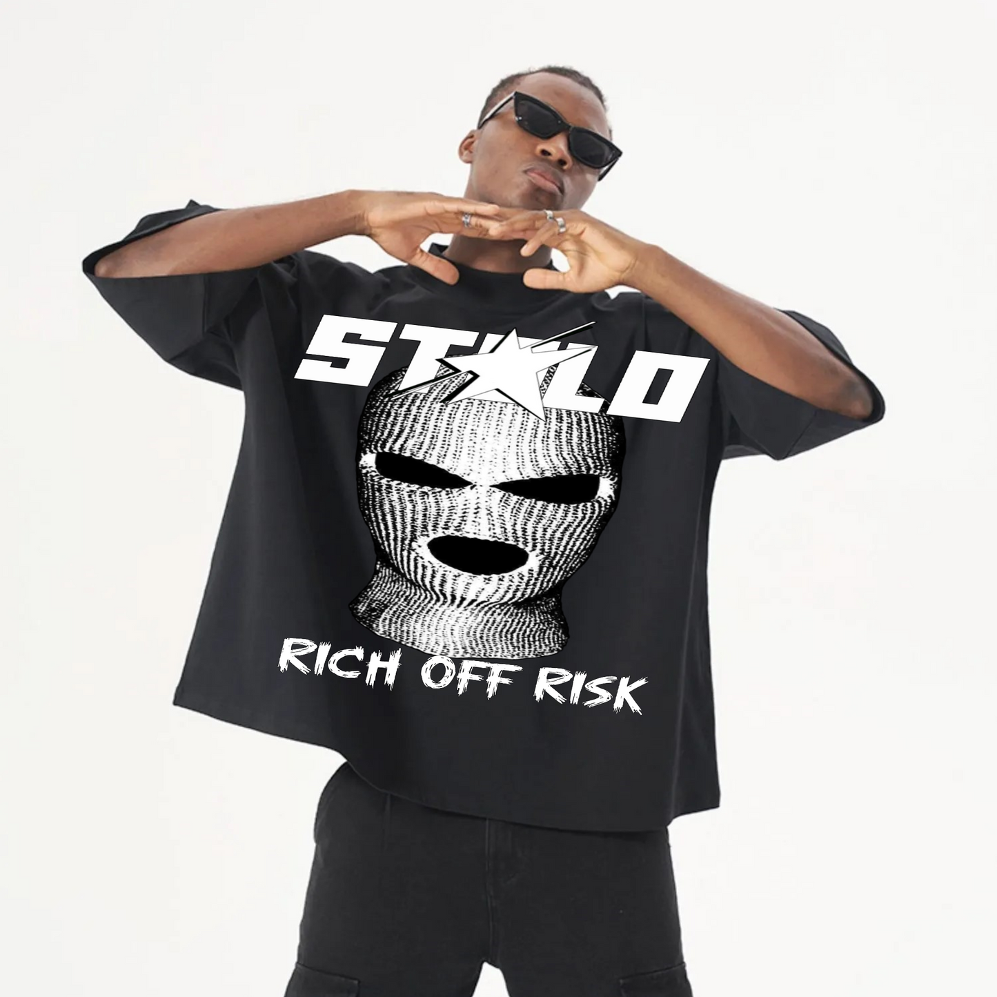 Stolo Clothing Co RICH OFF RISK Oversize Boxy Crop Tee