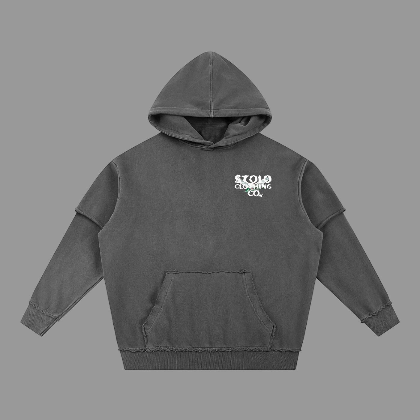 Stolo Clothing Co Birdies Hand Frayed Snow Washed Raw Edge Double Layered Hoodie
