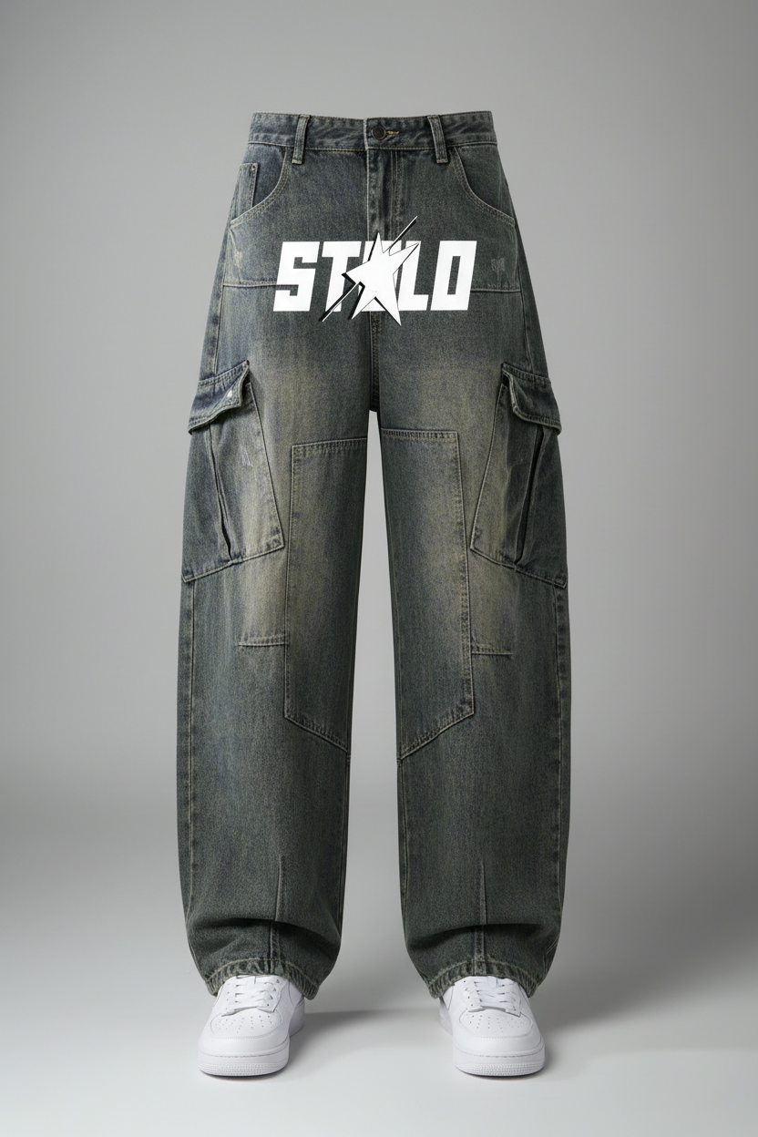 Stolo Clothing Co STARCHILD  Vintage Washed Unisex Baggy Cargo Jeans