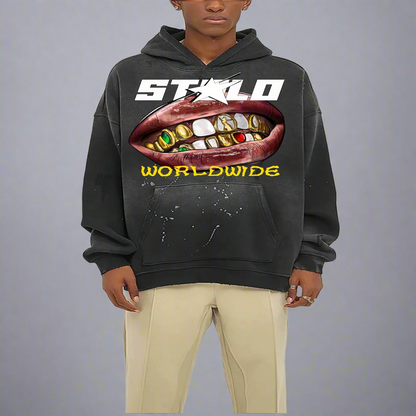 Stolo Clothing Co Smile Vintage Wash Frayed Fleece Hoodie