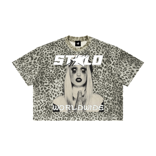 Stolo Clothing Co PREYING NUN Leopard Print Boxy Tee