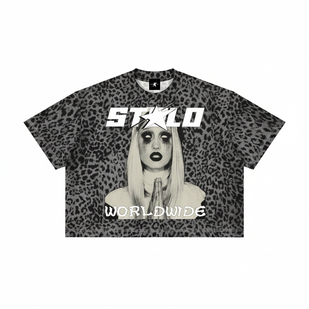 Stolo Clothing Co PREYING NUN Leopard Print Boxy Tee (240GSM)