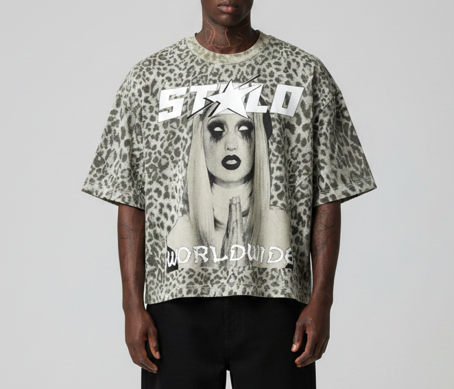 Stolo Clothing Co PREYING NUN Leopard Print Boxy Tee