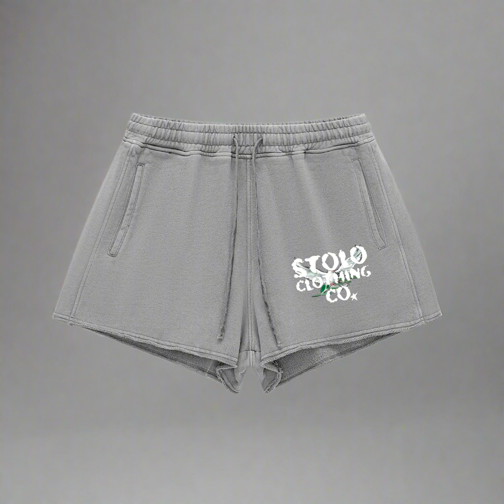 Stolo Clothing Co Birdies Snow Washed Raw Edge Drawstring Shorts