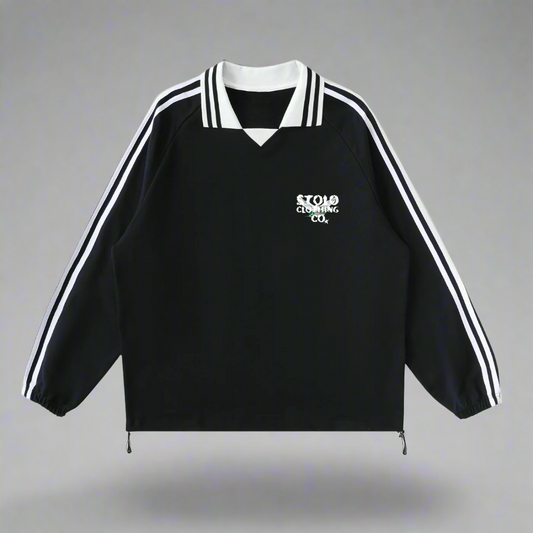 Stolo Clothing Co Birdies Minimalistic Contrast Striped Lapel Collared Sweatshirt
