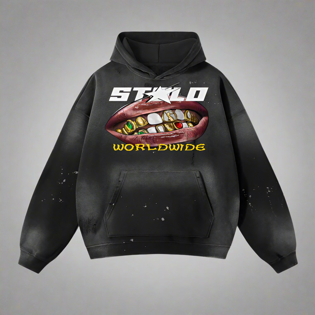 Stolo Clothing Co Smile Vintage Wash Frayed Fleece Hoodie