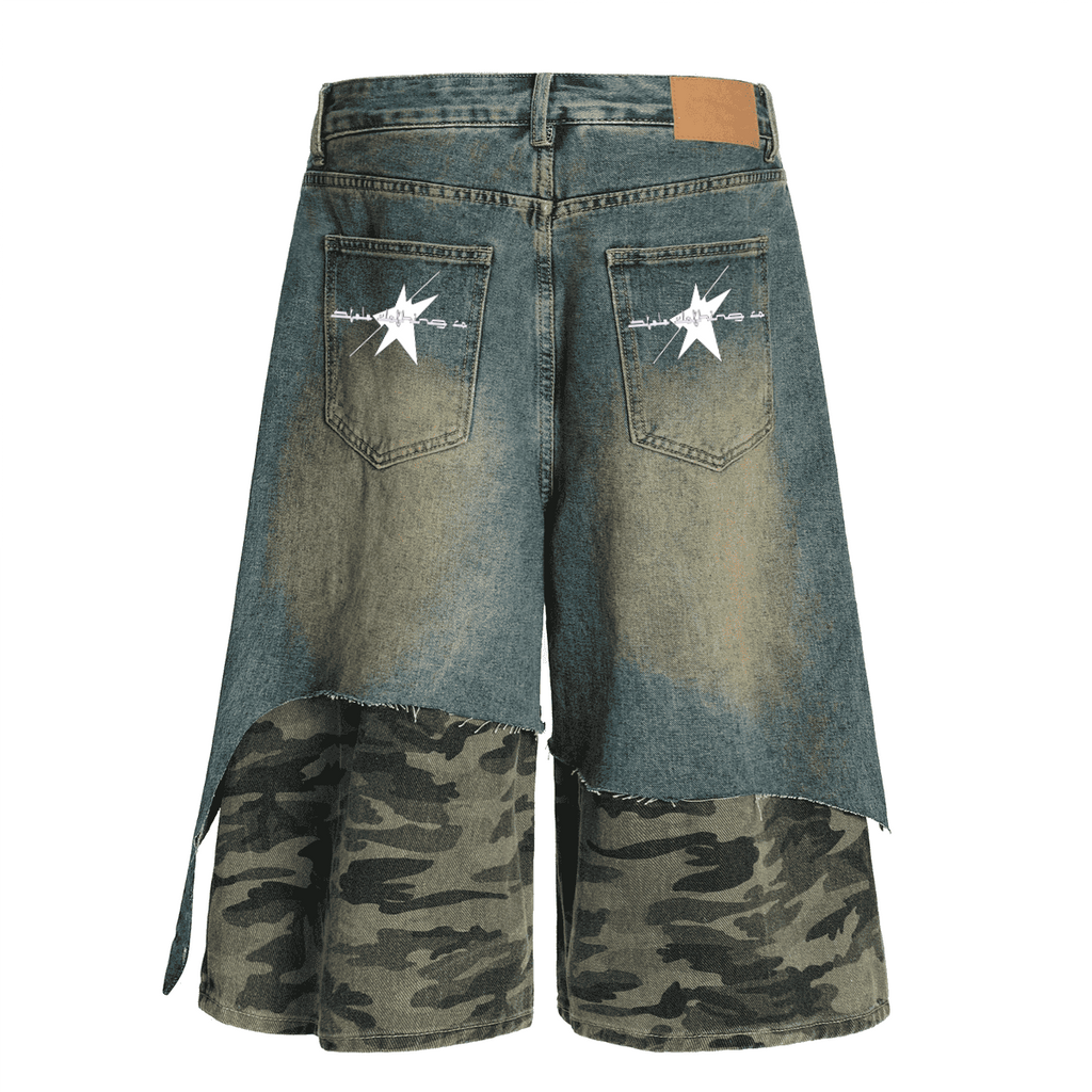 Stolo Clothing Co STARCHILD Unisex Half Camouflage Half Frayed Denim Shorts (JORTS)