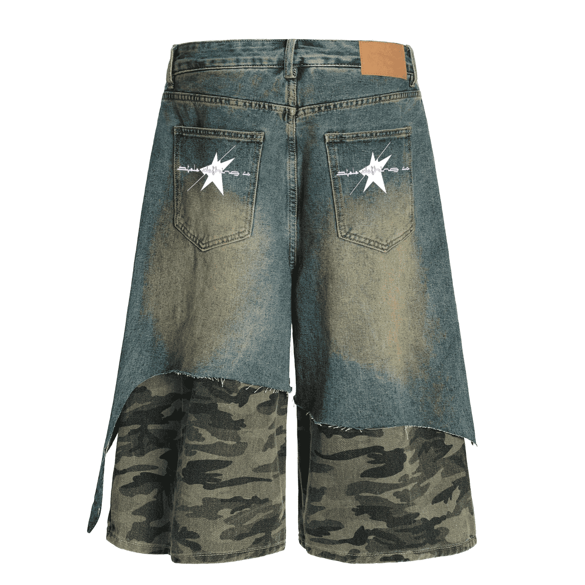 Stolo Clothing Co STARCHILD Half Camouflage Half Frayed Denim Shorts (JORTS)