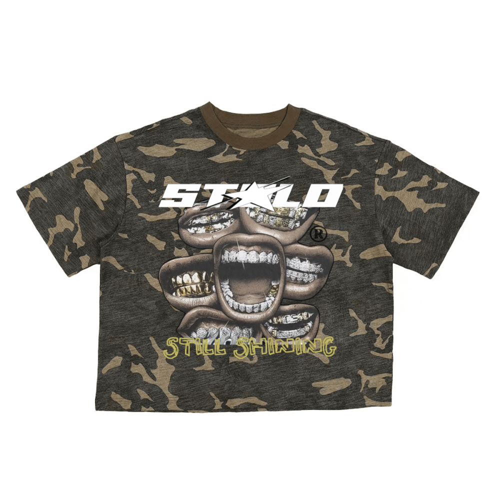 Limited Editon Stolo Clothing Co Still Shining Unisex Camo Cropped Oversized Tee