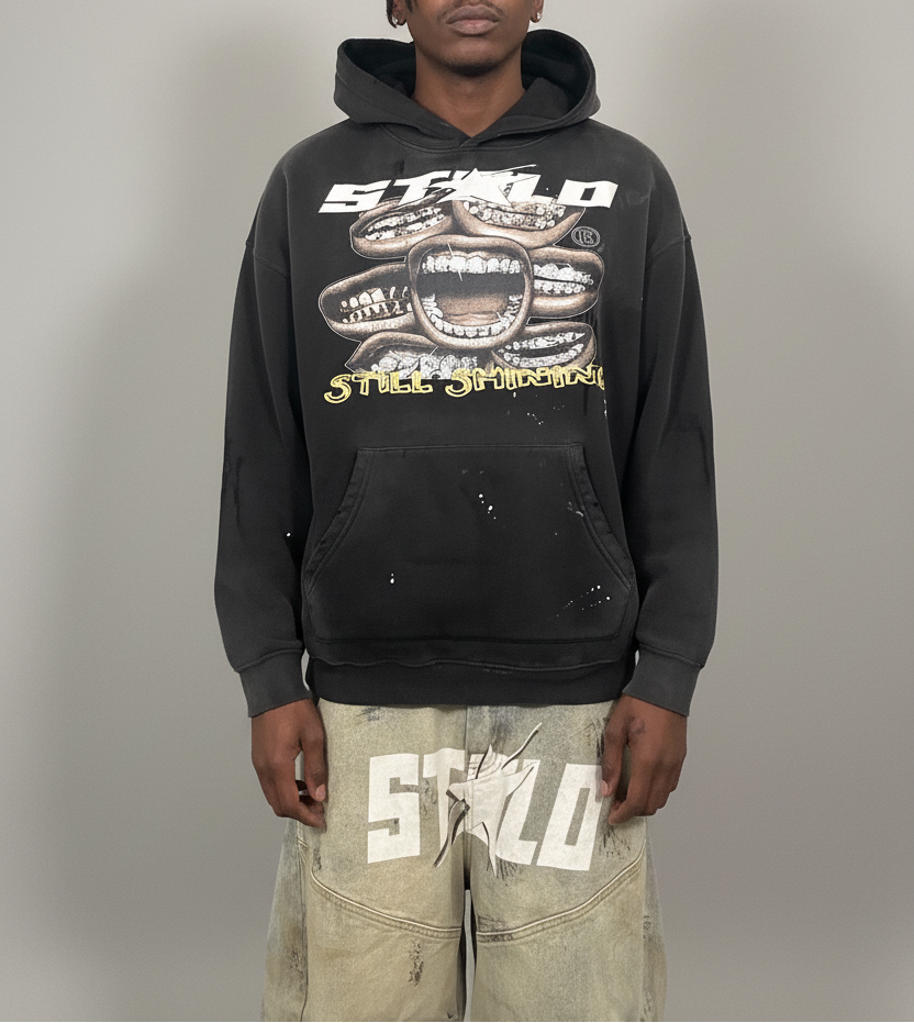Stolo Clothing Co Still Shining Vintage Washed Hand Frayed Fleece Hoodie