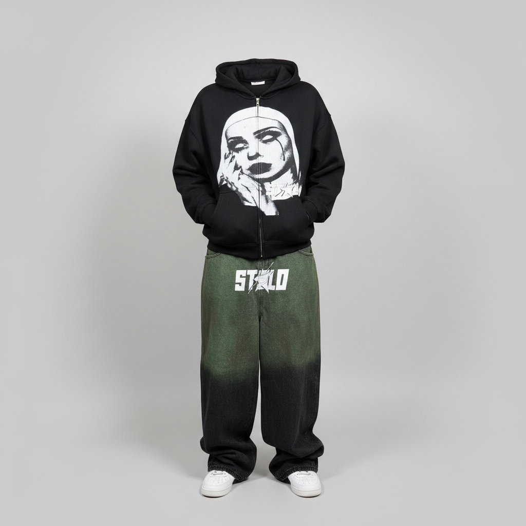 Stolo Clothing Co STARCHILD Aurora Baggy Unisex Faded Green Denim Jeans