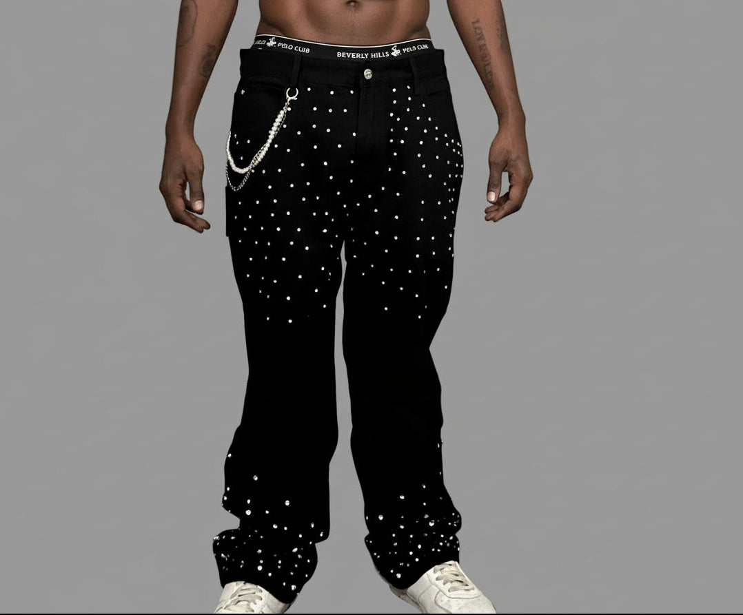 Stolo Clothing Co Essential Rhinestone-Embellished Unisex Straight-Leg Jeans