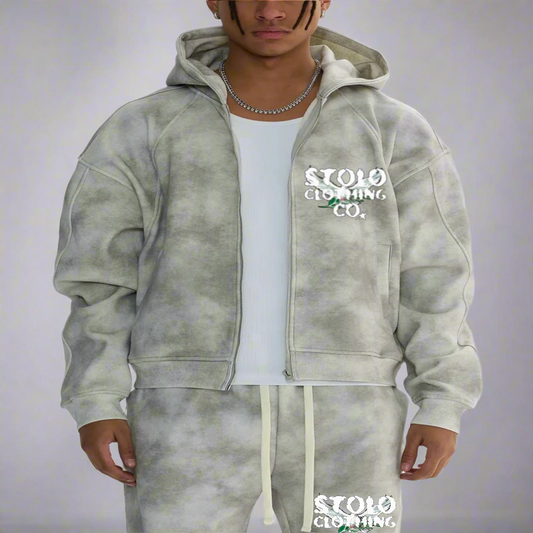 Stolo Clothing Co Birdies Dirty Washed Boxy Zip-up Fleece Hoodie