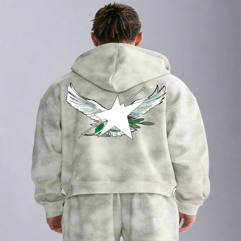 Stolo Clothing Co Birdies Dirty Washed Boxy Zip-up Fleece Hoodie