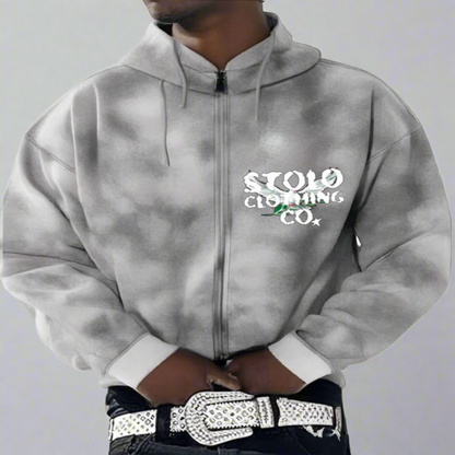 Stolo Clothing Co Birdies Dirty Washed Boxy Zip-up Fleece Hoodie