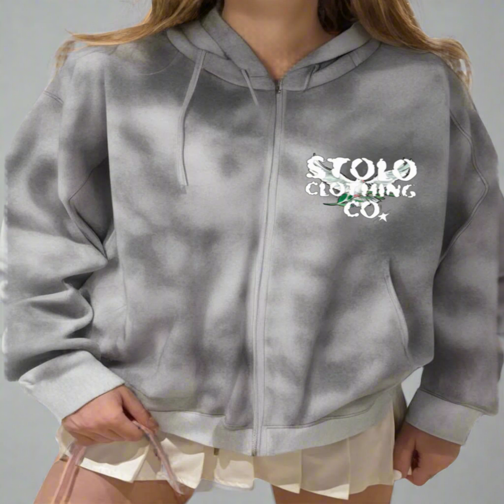 Stolo Clothing Co Birdies Dirty Washed Boxy Zip-up Fleece Hoodie