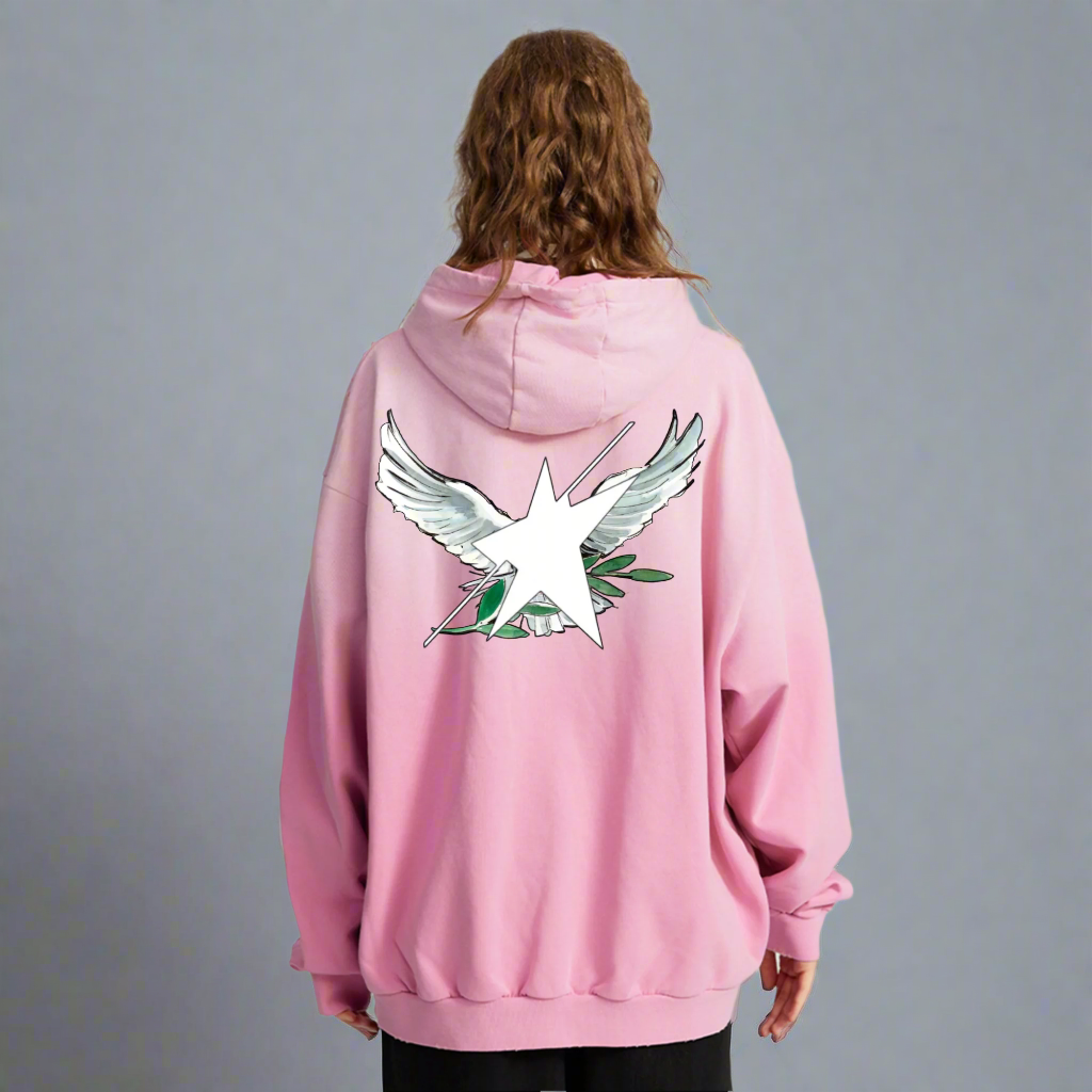 Stolo Clothing Co Birdies x World Wide Retro Washed Hand-Painted Oversized Hoodie [PINK & BLACK]