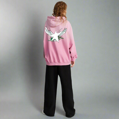 Stolo Clothing Co Birdies x World Wide Retro Washed Hand-Painted Oversized Hoodie [PINK & BLACK]