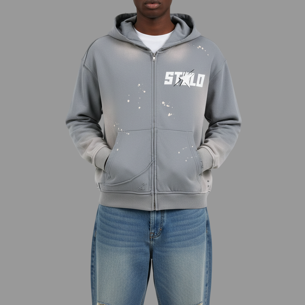 Stolo Clothing Co STARCHILD Sun Faded Hand Frayed Raw Edge Fleece Zip Hoodie
