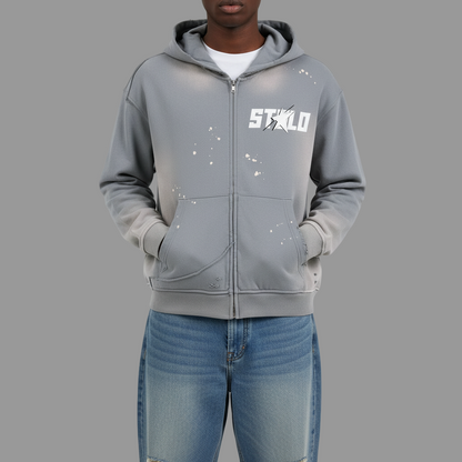 Stolo Clothing Co STARCHILD Sun Faded Hand Frayed Raw Edge Fleece Zip Hoodie