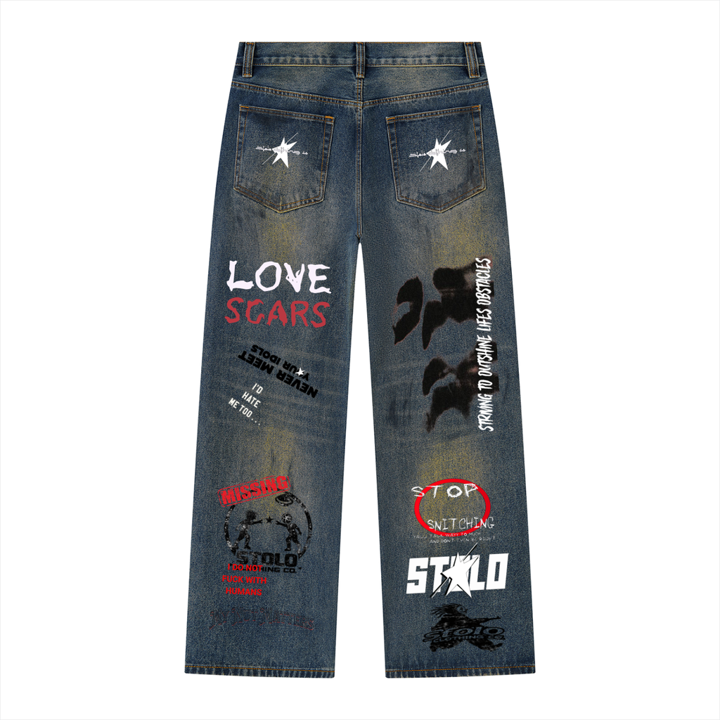 Stolo Clothing Co GRAFFITI Vintage Wash Wide Leg Denim Jeans