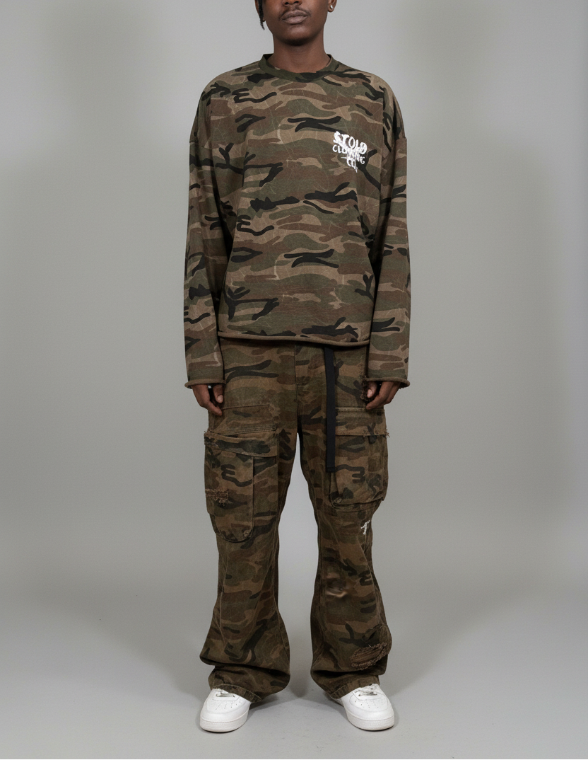 Stolo Clothing Co Birdies Camo Cropped Long Sleeve Sweater (400GSM)