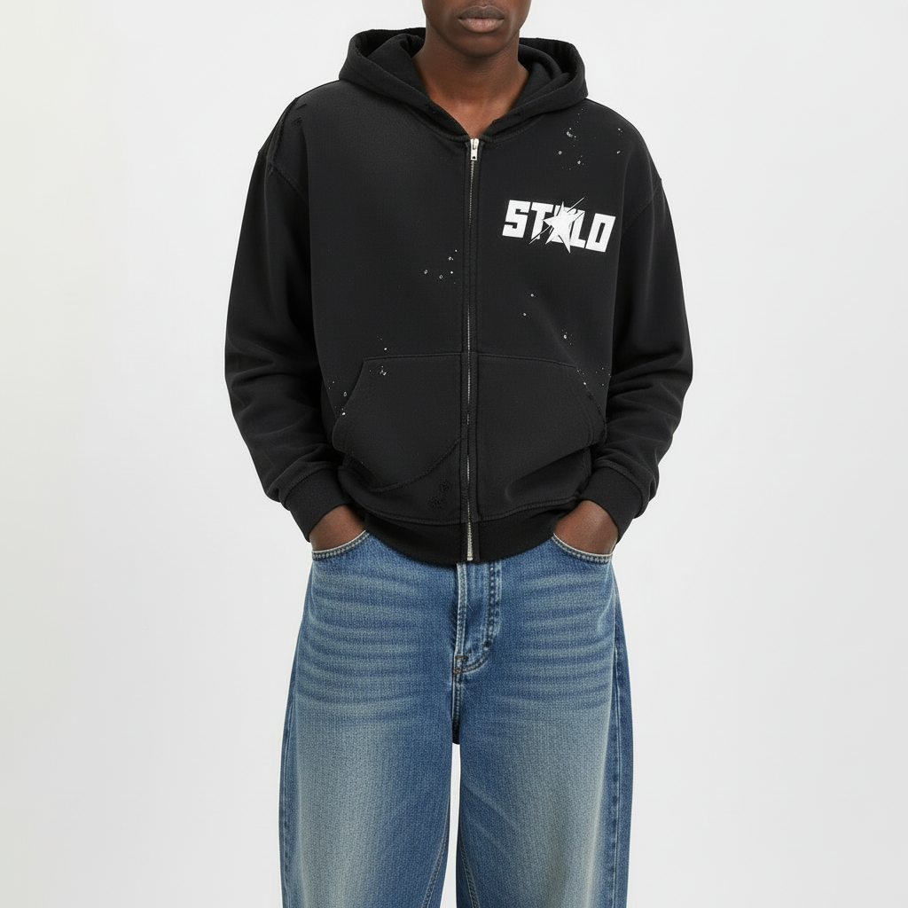 Stolo Clothing Co STARCHILD Sun Faded Hand Frayed Raw Edge Fleece Zip Hoodie