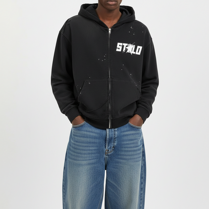 Stolo Clothing Co STARCHILD Sun Faded Hand Frayed Raw Edge Fleece Zip Hoodie