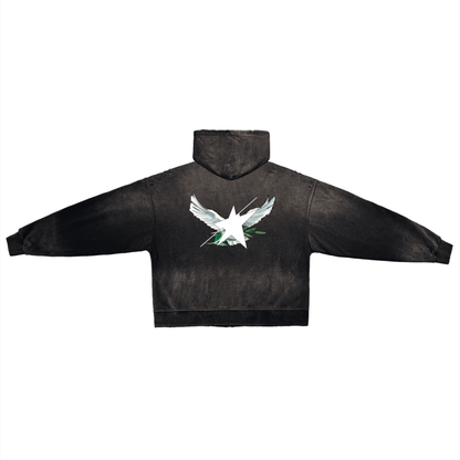 Limited Edition Stolo Clothing Co Birdies Post-Apocalyptic Pure Cotton Hand-Frayed Monkey Washed Double Zip Up Hoodie