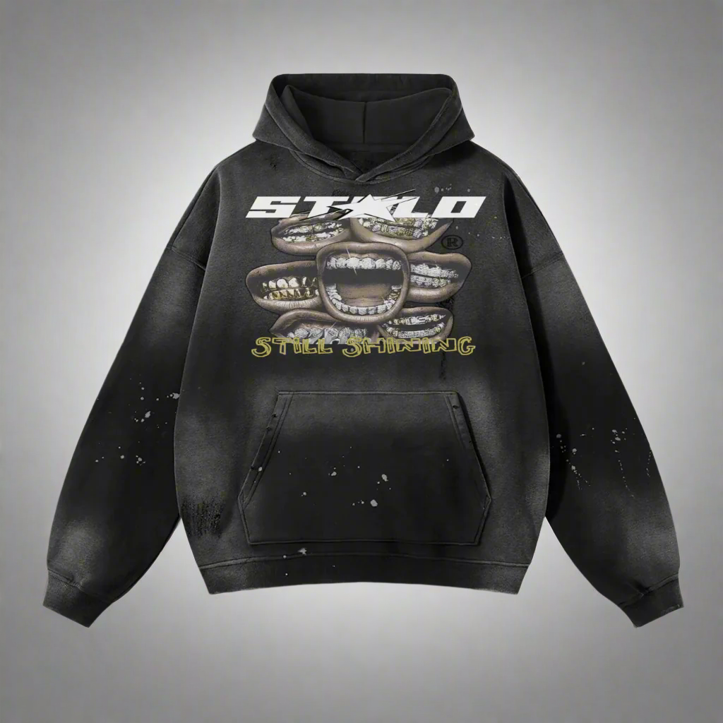 Stolo Clothing Co Still Shining Vintage Washed Hand Frayed Fleece Hoodie