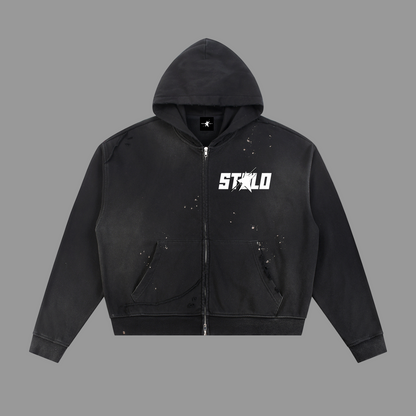 Stolo Clothing Co STARCHILD Sun Faded Hand Frayed Raw Edge Fleece Zip Hoodie