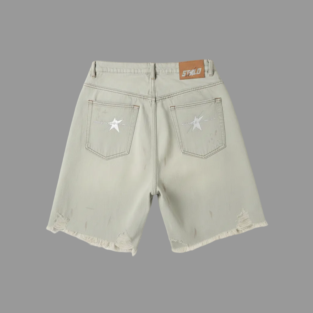 Stolo Clothing Co STARCHILD Heavy Faded Blue Distressed Unisex Denim Shorts (JORTS)