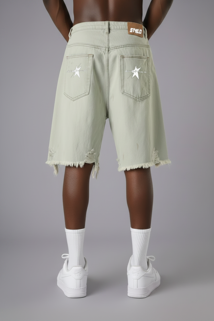 Stolo Clothing Co STARCHILD Heavy Faded Blue Distressed Unisex Denim Shorts (JORTS)