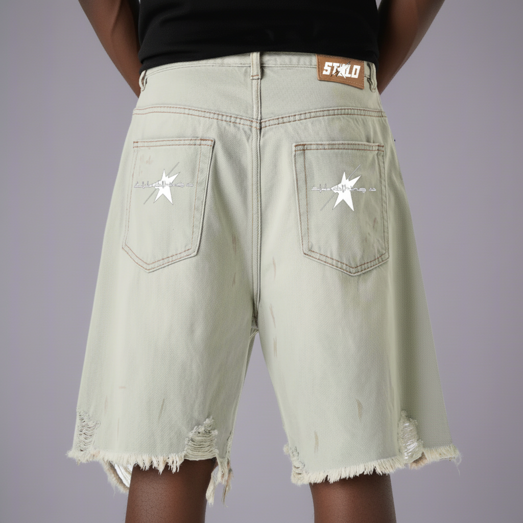 Stolo Clothing Co STARCHILD Heavy Faded Blue Distressed Unisex Denim Shorts (JORTS)