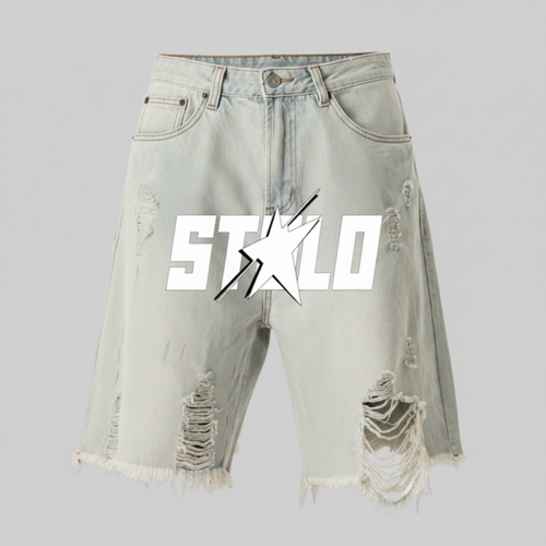Stolo Clothing Co STARCHILD Heavy Faded Blue Distressed Unisex Denim Shorts (JORTS)