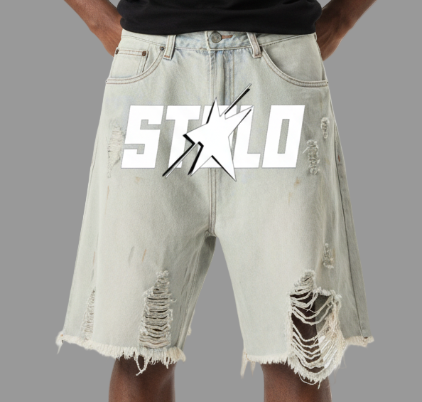 Stolo Clothing Co STARCHILD Heavy Faded Blue Distressed Unisex Denim Shorts (JORTS)