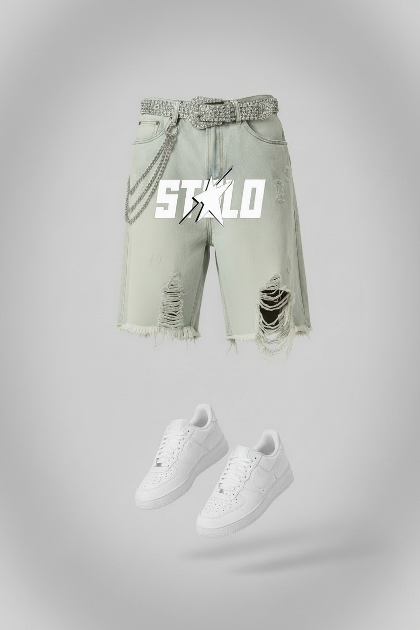 Stolo Clothing Co STARCHILD Heavy Faded Blue Distressed Unisex Denim Shorts (JORTS)