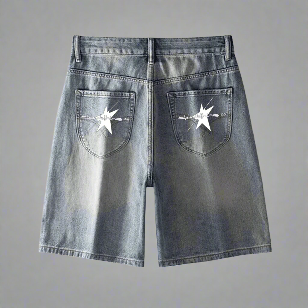 Stolo Clothing Co STARCHILD Vintage Faded Blue Straight-Leg Loose Denim Shorts (JORTS)