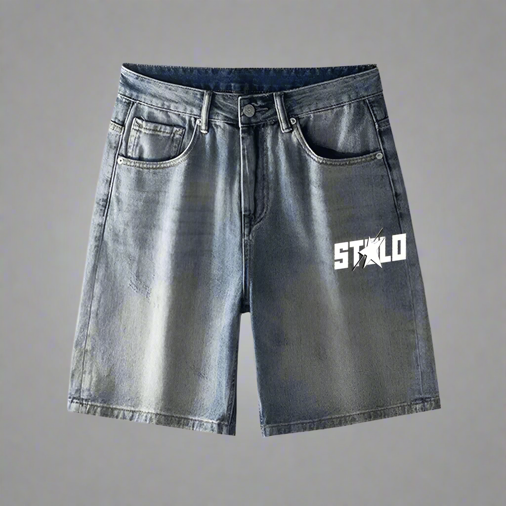 Stolo Clothing Co STARCHILD Vintage Faded Blue Straight-Leg Loose Denim Shorts (JORTS)