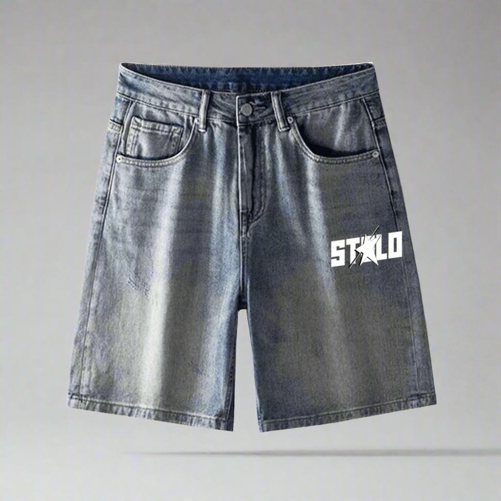 Stolo Clothing Co STARCHILD Vintage Faded Blue Straight-Leg Loose Denim Shorts (JORTS)